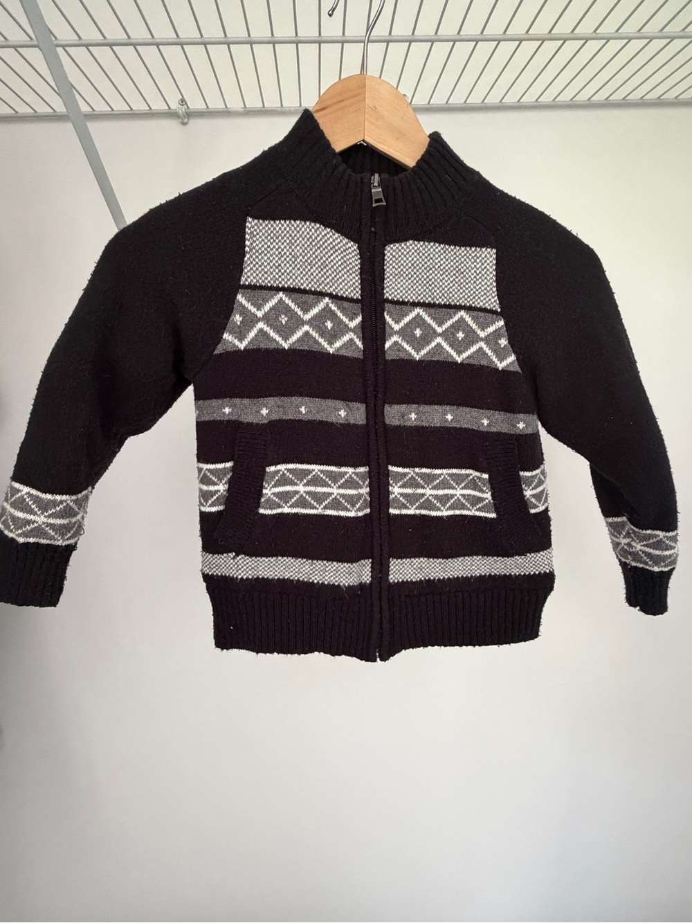 Nautica Black and Gray Patterned Zip-Up boys Sweater with soft lining